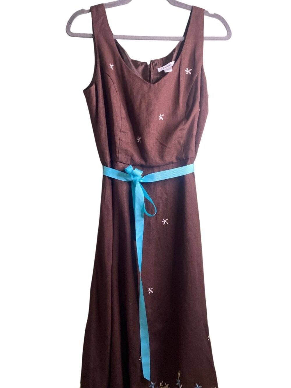 DressBarn Size 8 Linen Blend Embroidered Maxi Dress Cottagecore Boho Prairie